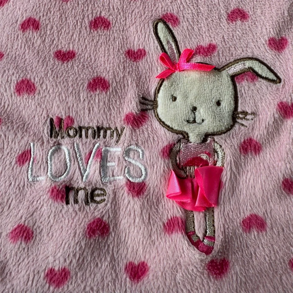 Just One You Carter's Mommy Loves Me‎ Pink Heart Bunny Rabbit Baby Blanket Satin